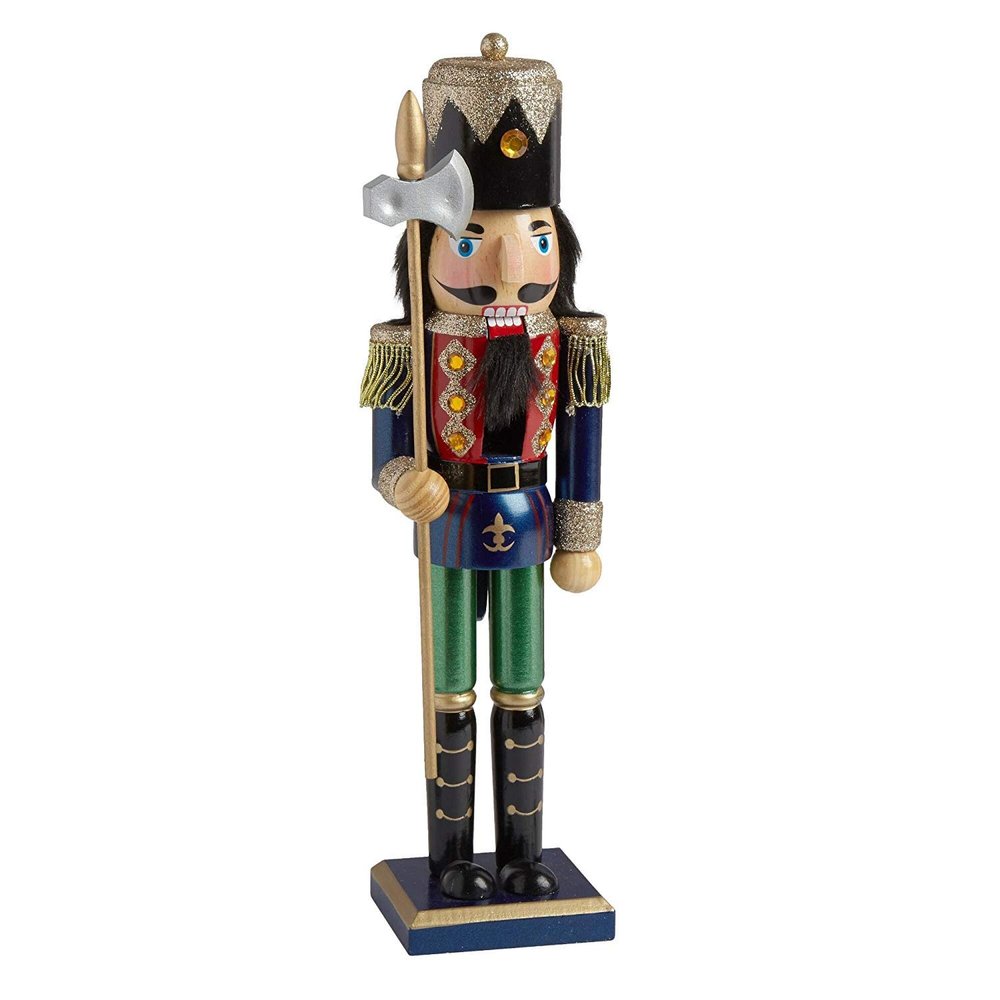 Northeast Home Goods Wooden Christmas Nutcracker Decor, Blue Red Green Soldier with Axe, 15-Inch
