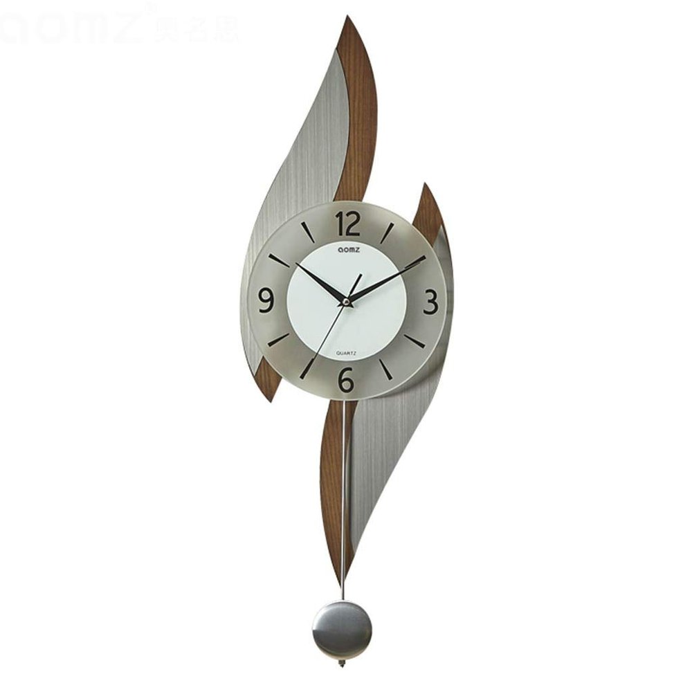 Wall Clock NLIAN- 22cm, MDF Veneer Modern Frosted Glass Finish Pendulum Glass Silent Living Room Restaurant Fashion Swing Clock