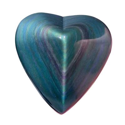 Healing Crystal Black Obsidian Heart Love Single Side with Rainbow Eye Palm Stone Pocket Worry Stone for Reiki Energy Balancing (Black Obsidian with Rainbow Eye Love Heart)