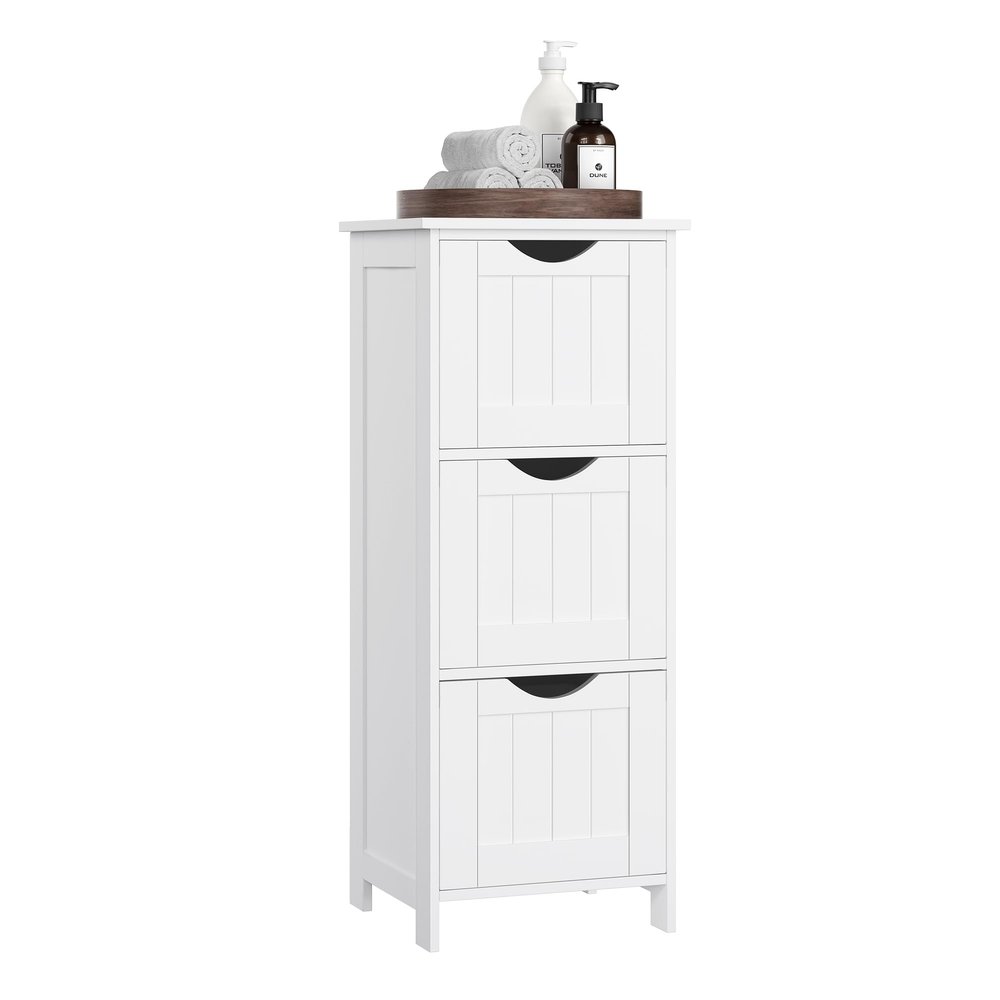 VASAGLE Floor Storage Cabinet, Freestanding Storage Unit with 3 Drawers, 11.8 x 12.6 x 31.9 Inches, for Bathroom, Living Room, Kitchen, Modern Style, Matte White UBBC50WT