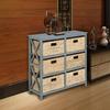 eHemco 3 Tier X-Side End Storage Cabinet with 6 Wicker Baskets, Gray view 2