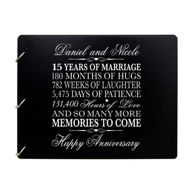 LifeSong Milestones Personalized 15th Wedding Anniversary Guest Book for Couple - Husband and Wife 15 Years of Marriage Celebration, Wooden Black Signature Registry Guest Book (Black)