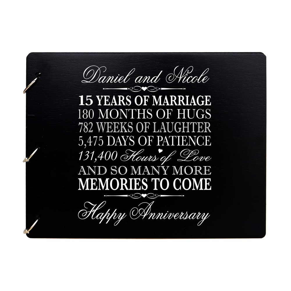 LifeSong Milestones Personalized 15th Wedding Anniversary Guest Book for Couple - Husband and Wife 15 Years of Marriage Celebration, Wooden Black Signature Registry Guest Book (Black)