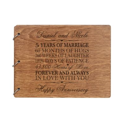 LifeSong Milestones Personalized 5th Wedding Anniversary Guest Book for Couple - Husband and Wife 5 Years of Marriage Celebration, Wooden Walnut Signature Registry Guest Book (Walnut (Egvd))