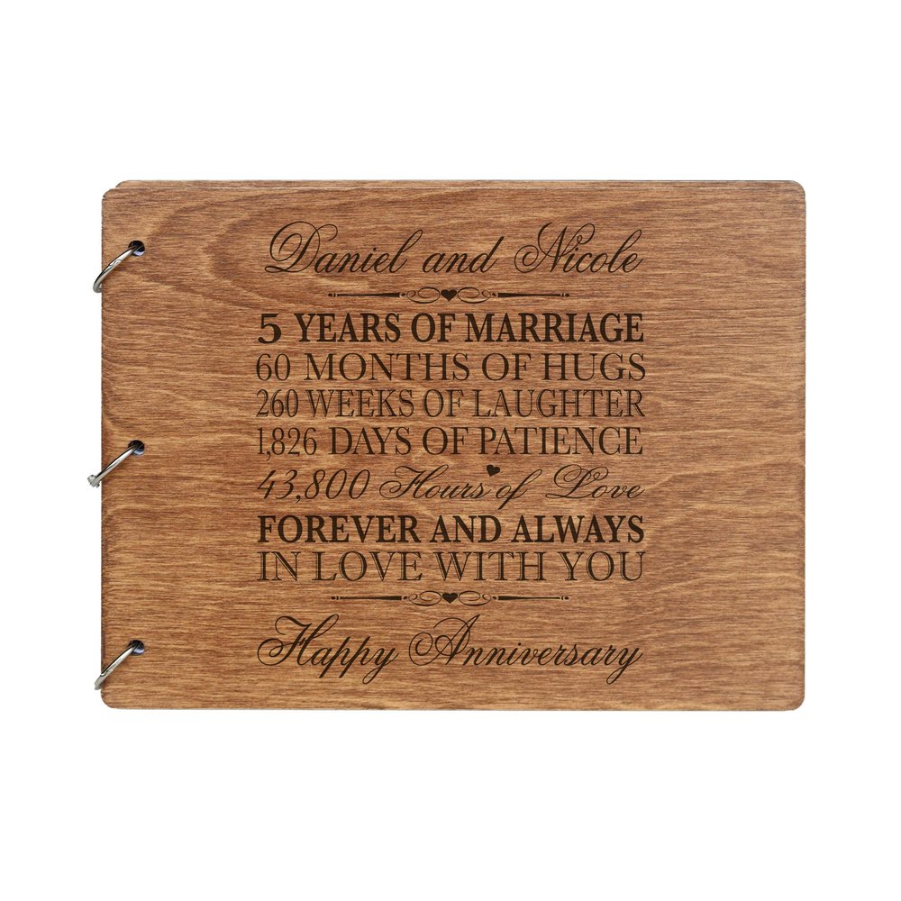 LifeSong Milestones Personalized 5th Wedding Anniversary Guest Book for Couple - Husband and Wife 5 Years of Marriage Celebration, Wooden Walnut Signature Registry Guest Book (Walnut (Egvd))