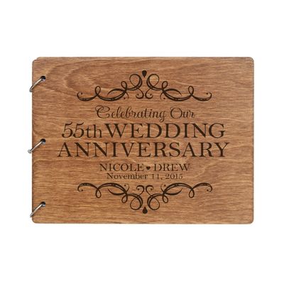 LifeSong Milestones Personalized 55th Wedding Anniversary Guest Book for Couple - Husband and Wife 55 Years of Marriage Celebration, Wooden Black Signature Registry Guest Book (Walnut (Egvd))