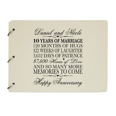 LifeSong Milestones Personalized 10th Wedding Anniversary Guest Book for Couple - Husband and Wife 10 Years of Marriage Celebration, Wooden Ivory Signature Registry Guest Book (Ivory)