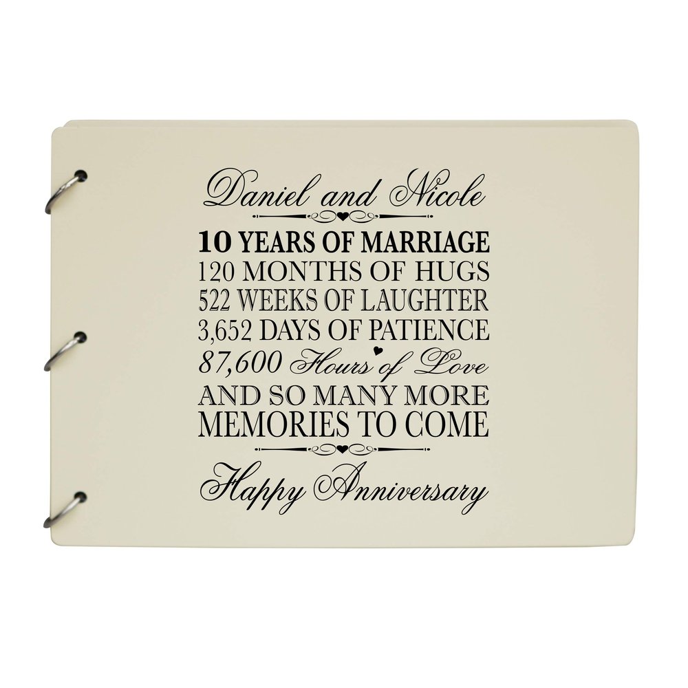 LifeSong Milestones Personalized 10th Wedding Anniversary Guest Book for Couple - Husband and Wife 10 Years of Marriage Celebration, Wooden Ivory Signature Registry Guest Book (Ivory)