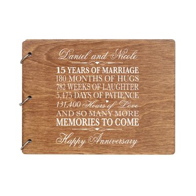 LifeSong Milestones Personalized 15th Wedding Anniversary Guest Book for Couple - Husband and Wife 15 Years of Marriage Celebration, Wooden Walnut Signature Registry Guest Book (Walnut)