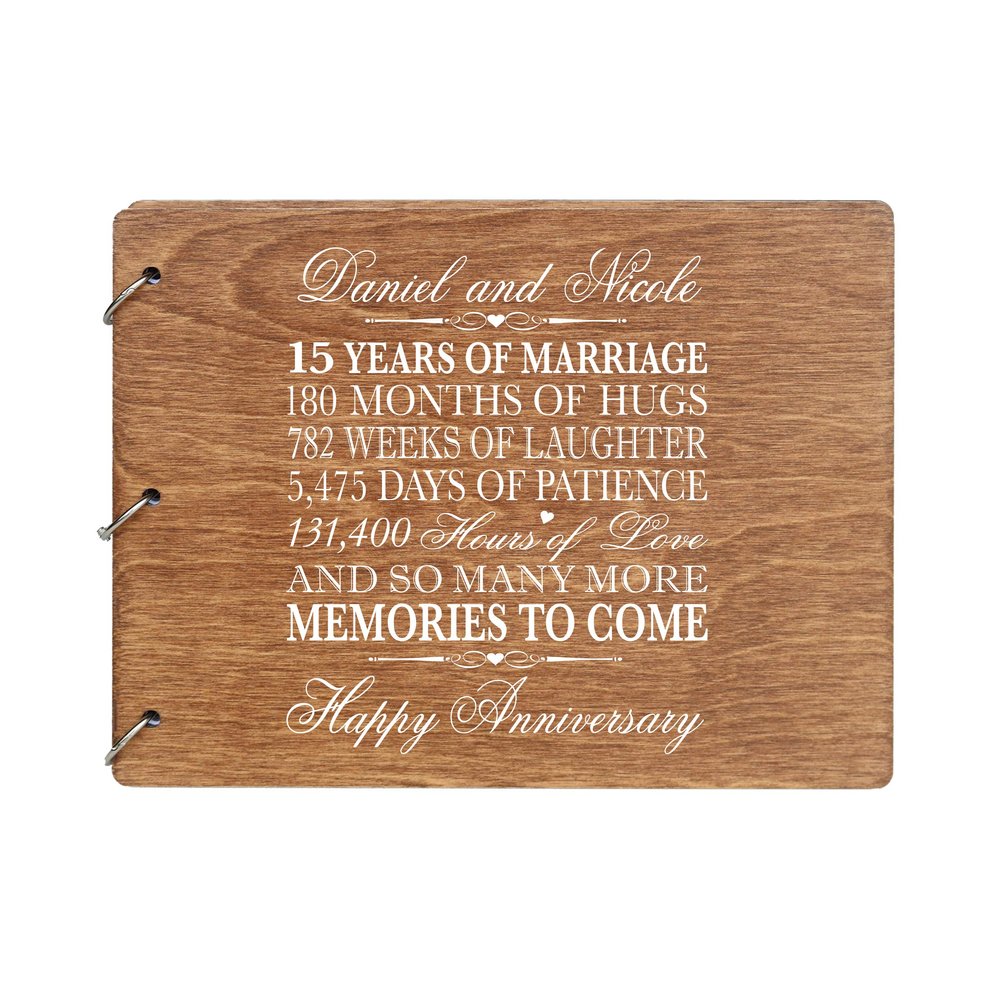 LifeSong Milestones Personalized 15th Wedding Anniversary Guest Book for Couple - Husband and Wife 15 Years of Marriage Celebration, Wooden Walnut Signature Registry Guest Book (Walnut)