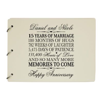 LifeSong Milestones Personalized 15th Wedding Anniversary Guest Book for Couple - Husband and Wife 15 Years of Marriage Celebration, Wooden Ivory Signature Registry Guest Book (Ivory)