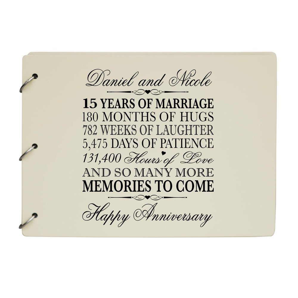 LifeSong Milestones Personalized 15th Wedding Anniversary Guest Book for Couple - Husband and Wife 15 Years of Marriage Celebration, Wooden Ivory Signature Registry Guest Book (Ivory)