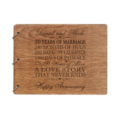 LifeSong Milestones Personalized 20th Wedding Anniversary Guest Book for Couple - Husband and Wife 20 Years of Marriage Celebration, Wooden Walnut Signature Registry Guest Book (Walnut (Egvd))