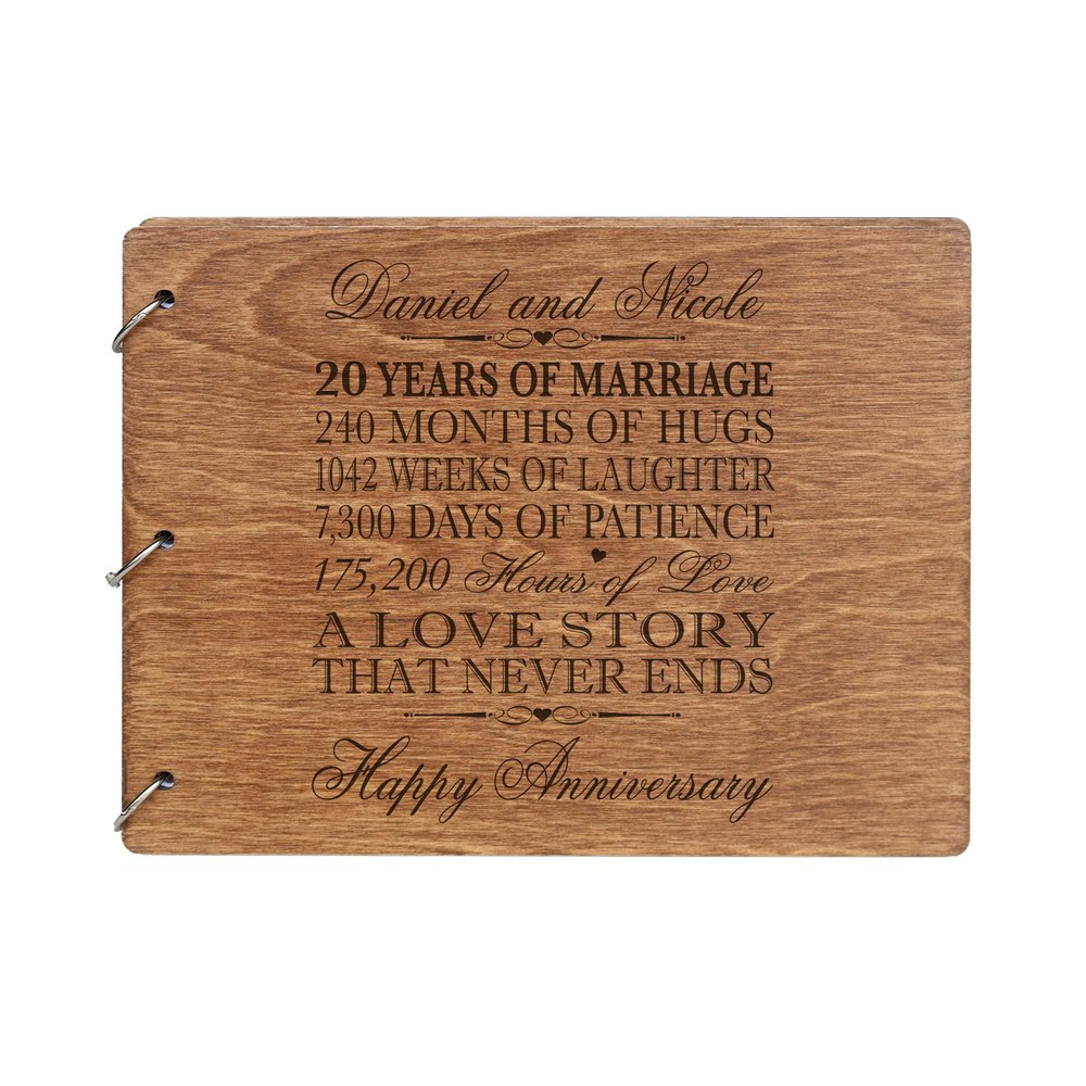 LifeSong Milestones Personalized 20th Wedding Anniversary Guest Book for Couple - Husband and Wife 20 Years of Marriage Celebration, Wooden Walnut Signature Registry Guest Book (Walnut (Egvd))