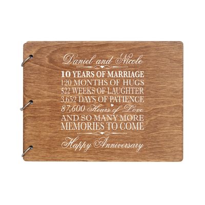 LifeSong Milestones Personalized 10th Wedding Anniversary Guest Book for Couple - Husband and Wife 10 Years of Marriage Celebration, Wooden Walnut Signature Registry Guest Book (Walnut)