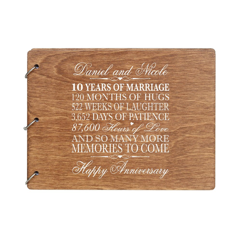 LifeSong Milestones Personalized 10th Wedding Anniversary Guest Book for Couple - Husband and Wife 10 Years of Marriage Celebration, Wooden Walnut Signature Registry Guest Book (Walnut)