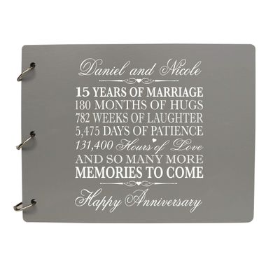 LifeSong Milestones Personalized 15th Wedding Anniversary Guest Book for Couple - Husband and Wife 15 Years of Marriage Celebration, Wooden Grey Signature Registry Guest Book (Grey)