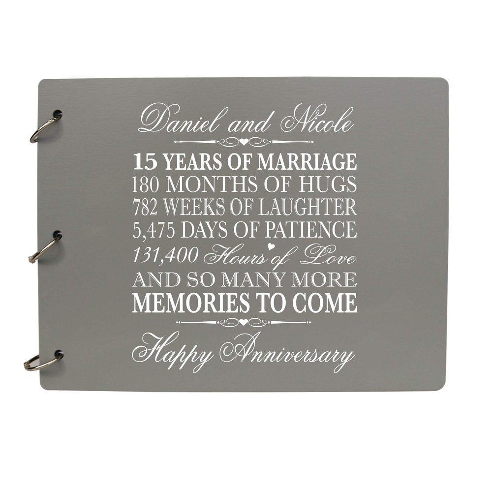 LifeSong Milestones Personalized 15th Wedding Anniversary Guest Book for Couple - Husband and Wife 15 Years of Marriage Celebration, Wooden Grey Signature Registry Guest Book (Grey)