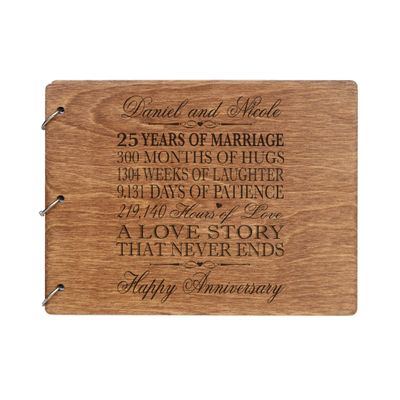 LifeSong Milestones Personalized 25th Wedding Anniversary Guest Book for Couple - Husband and Wife 25 Years of Marriage Celebration, Wooden Walnut Signature Registry Guest Book (Walnut (Egvd))