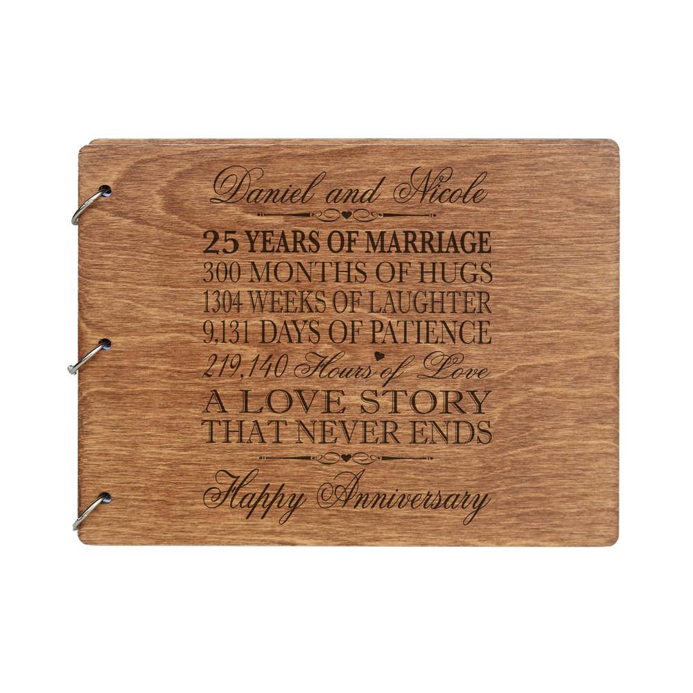 LifeSong Milestones Personalized 25th Wedding Anniversary Guest Book for Couple - Husband and Wife 25 Years of Marriage Celebration, Wooden Walnut Signature Registry Guest Book (Walnut (Egvd))