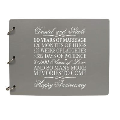 LifeSong Milestones Personalized 10th Wedding Anniversary Guest Book for Couple - Husband and Wife 10 Years of Marriage Celebration, Wooden Grey Signature Registry Guest Book (Grey)