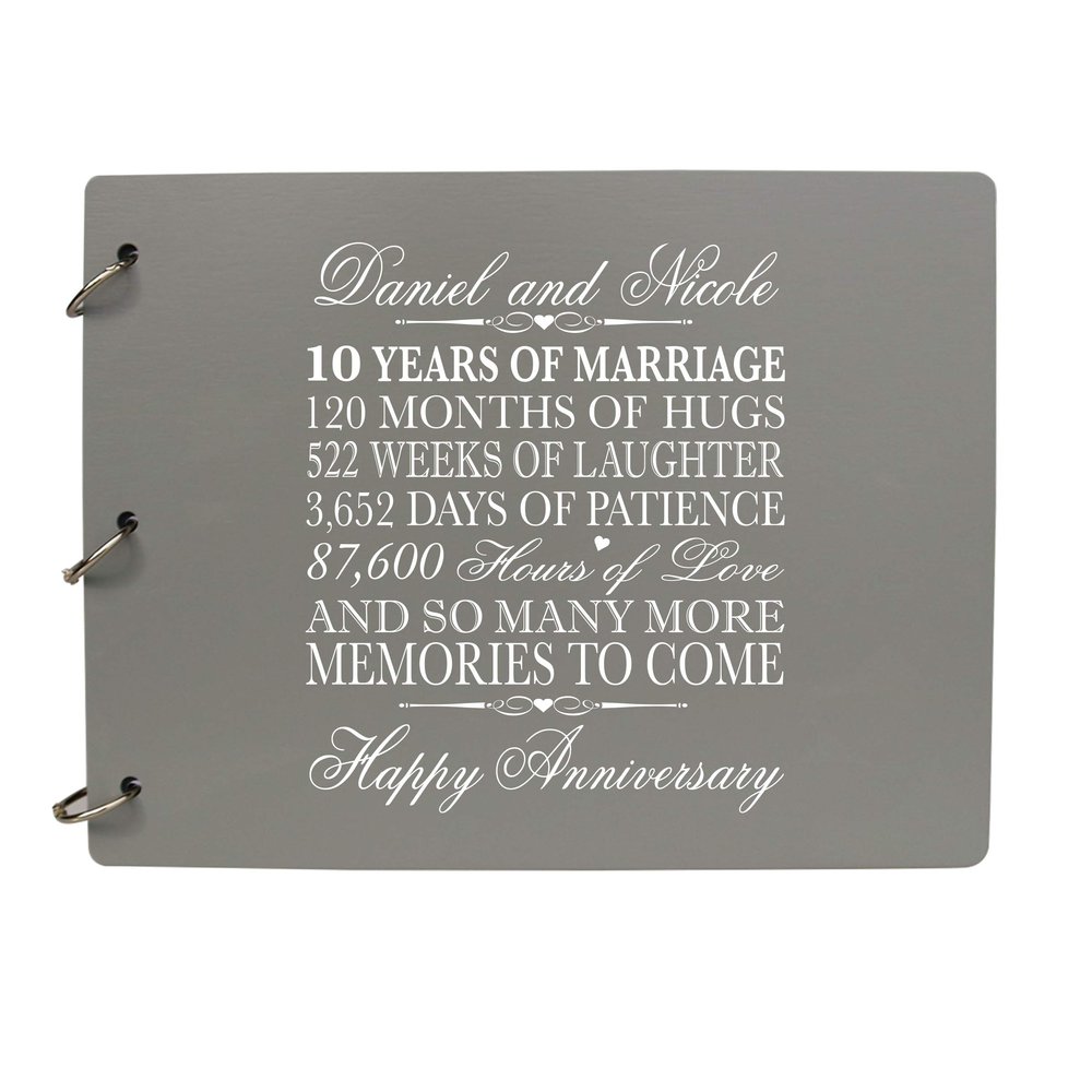 LifeSong Milestones Personalized 10th Wedding Anniversary Guest Book for Couple - Husband and Wife 10 Years of Marriage Celebration, Wooden Grey Signature Registry Guest Book (Grey)