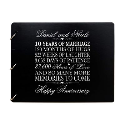 LifeSong Milestones Personalized 10th Wedding Anniversary Guest Book for Couple - Husband and Wife 10 Years of Marriage Celebration, Wooden Black Signature Registry Guest Book (Black)