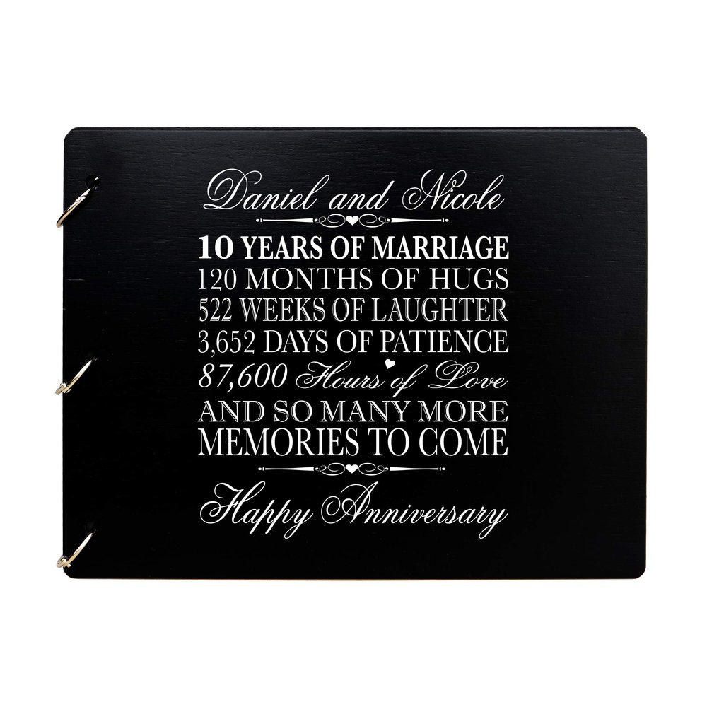 LifeSong Milestones Personalized 10th Wedding Anniversary Guest Book for Couple - Husband and Wife 10 Years of Marriage Celebration, Wooden Black Signature Registry Guest Book (Black)