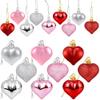 36Pcs Valentines Heart Shaped Ornaments - Valentines Heart Decorations - Red Pink Silver Glitter Heart Shaped Baubles - Romantic Christmas Valentines Tree Hanging Decorations view 1