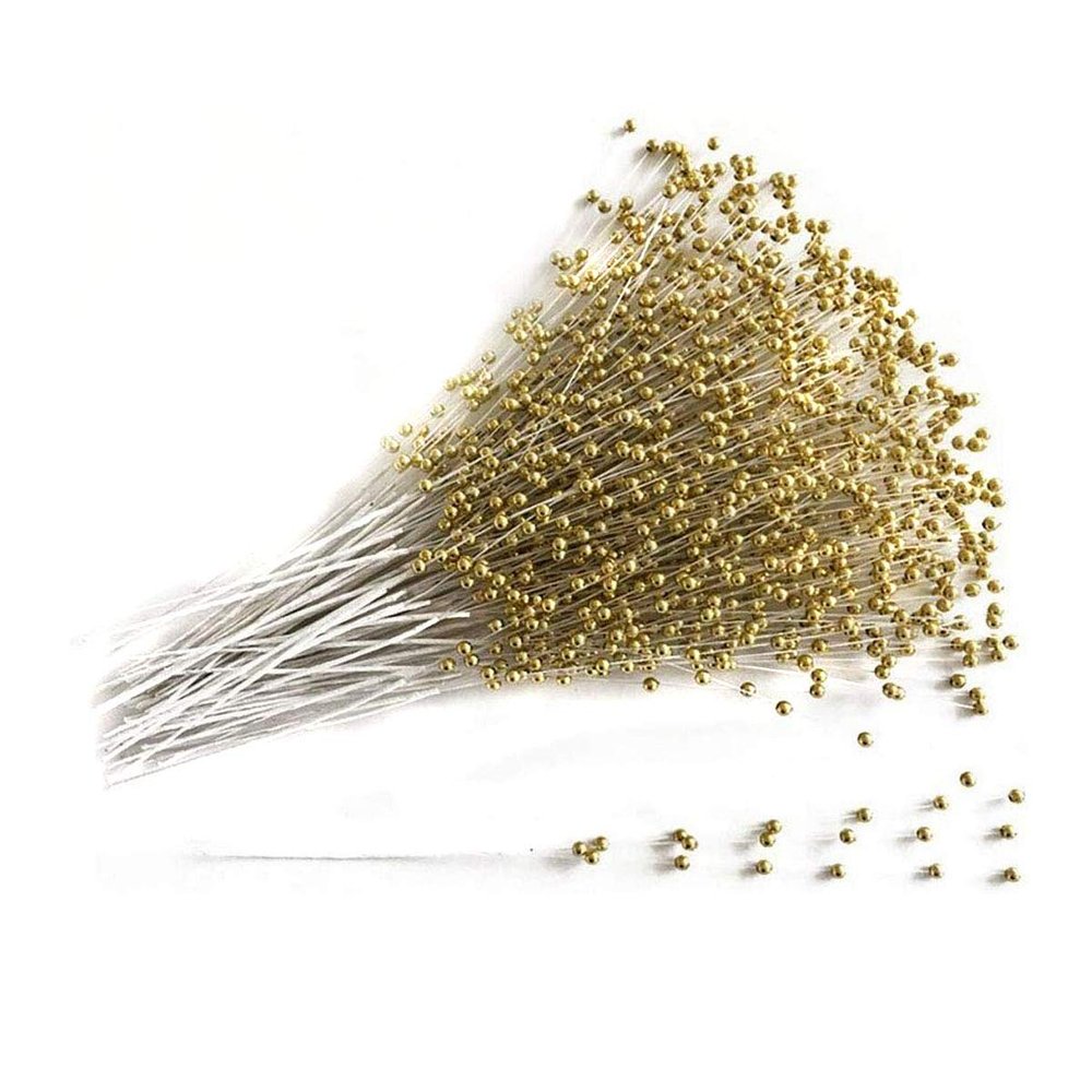 100 Pcs Artificial Pearl 4mm Handmade Bead Strands for DIY Craft Bouquet Decoration Garland Christmas Wedding Party and Home Decoration (Gold)