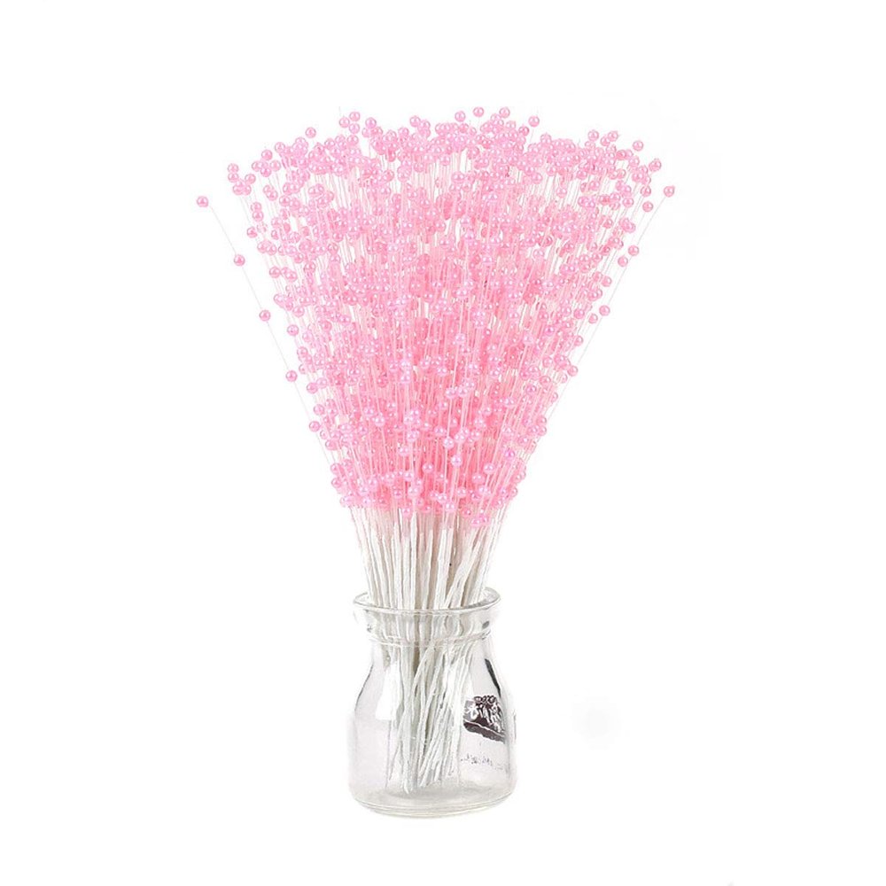Teppylony 100 Pcs Artificial Pearl 4mm Handmade Bead Strands for DIY Craft Bouquet Decoration Garland Christmas Wedding Party and Home Decoration (Pink)