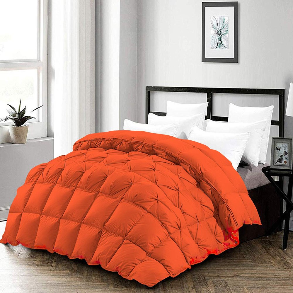 All Season Comforter Summer Cooling 1 Piece Comforter Twin/TwinXL Size, Exquisite Half Pinch Pleat Design, Premium Baffle Box, 800 Thread Count 100% Egyptian Cotton - Orange
