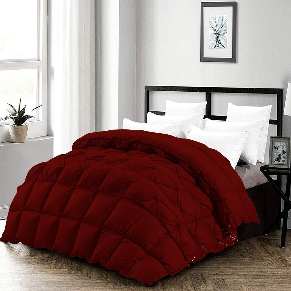 All Season Comforter Summer Cooling 1 Piece Comforter Twin/TwinXL Size, Exquisite Half Pinch Pleat Design, Premium Baffle Box, 800 Thread Count 100% Egyptian Cotton - Burgundy