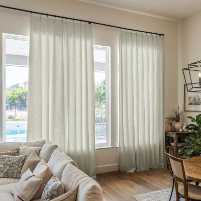 TWOPAGES Light Gray Linen Textured Pinch Pleated Curtain 108 Inches Long Heavyweight Cotton Curtain for Living Room Light Filtering Drape (1 Panel, 52 x 108 Inches)
