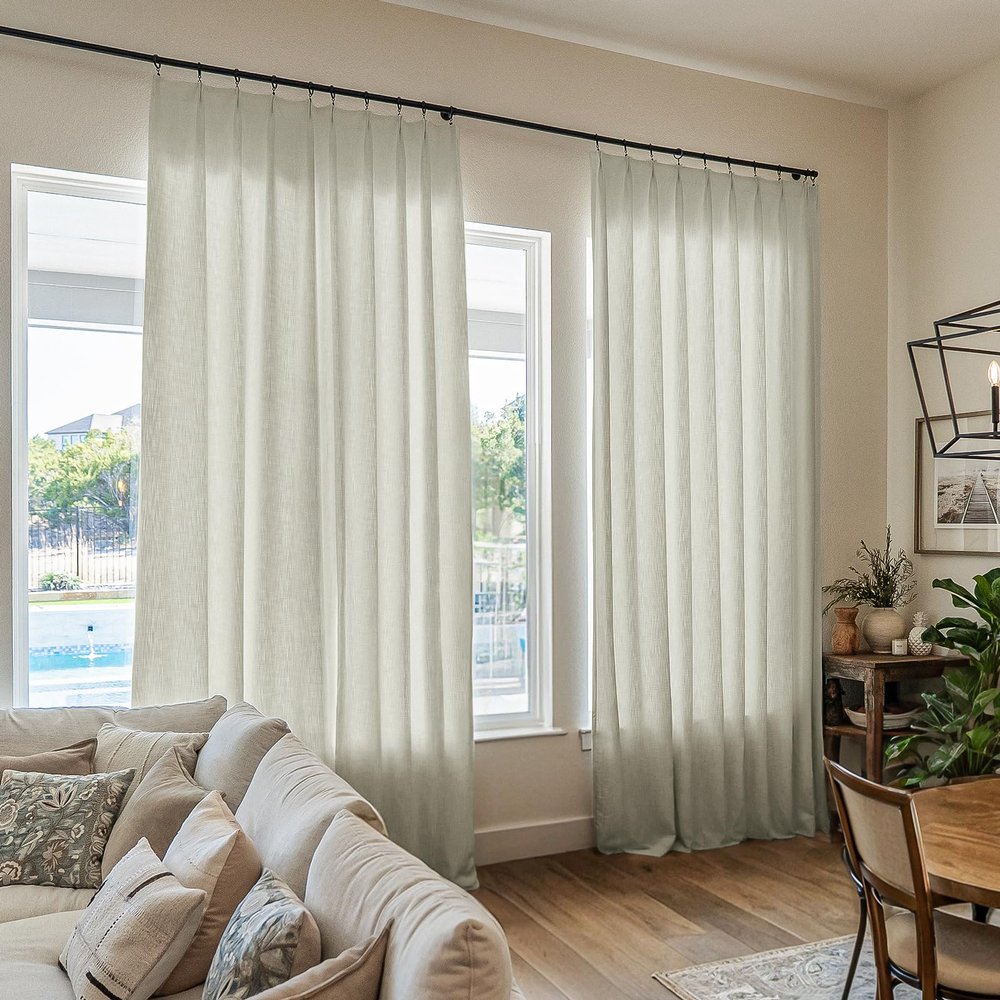 TWOPAGES Light Gray Linen Textured Pinch Pleated Curtain 108 Inches Long Heavyweight Cotton Curtain for Living Room Light Filtering Drape (1 Panel, 52 x 108 Inches)