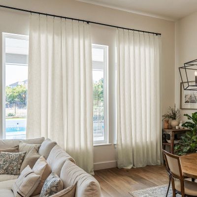 TWOPAGES Ivory White Linen Textured Pinch Pleated Curtain 108 Inches Long Heavyweight Cotton Curtain for Living Room Light Filtering Drape (1 Panel, 52 x 108 Inches)