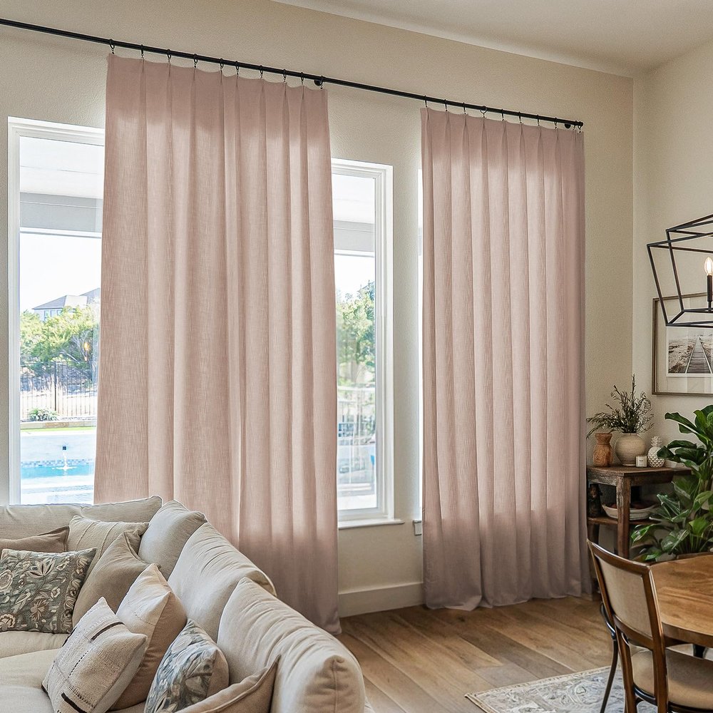 TWOPAGES Pink Linen Textured Pinch Pleated Curtain 108 Inches Long Heavyweight Cotton Curtain for Living Room Light Filtering Drape (1 Panel, 52 x 108 Inches)