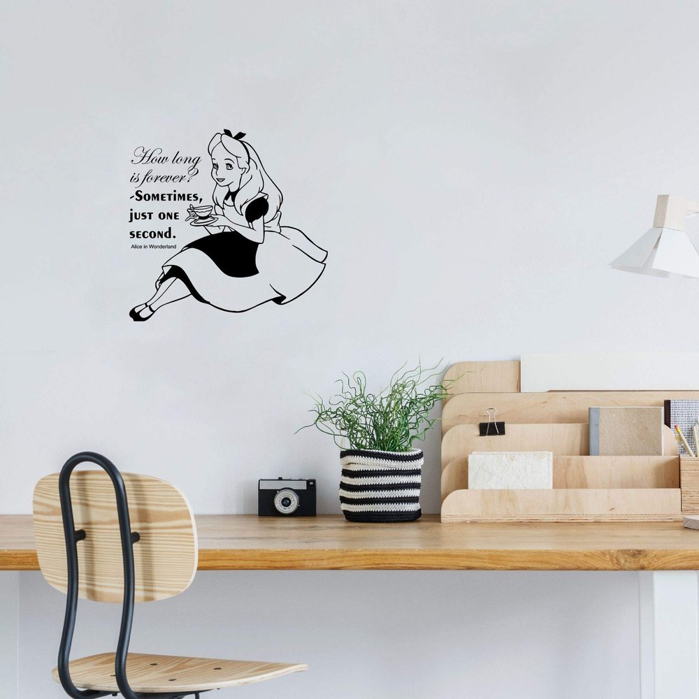 How Long is Forever Alice in Wonderland Cartoon Wall Sticker Art Decal for Girls Boys Room Bedroom Nursery Kindergarten House Fun Home Decor Stickers Wall Art Vinyl Decoration Size (20x20 inch)