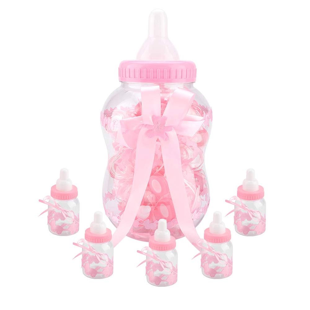 Baby Candy Bottles, 30Pcs Mini Baby Bottles Cute Baby Feeding Bottle Baby Shower Bottles with Ribbon and Bear, Candy Box for Favours, Sweets, Gifts for Birthday/Party Favors (Red)