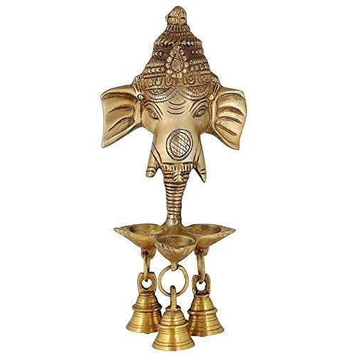 Wgloryind Brass Ganesha Wall Hanging Deepak with Bells