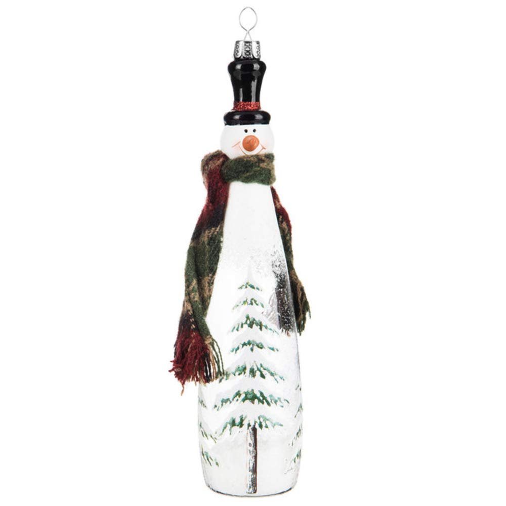 10" Glass Woodland Snowman with Top Hat and Tartan Plaid Scarf Christmas Ornament, Rustic Cabin Holiday Lodge Decor
