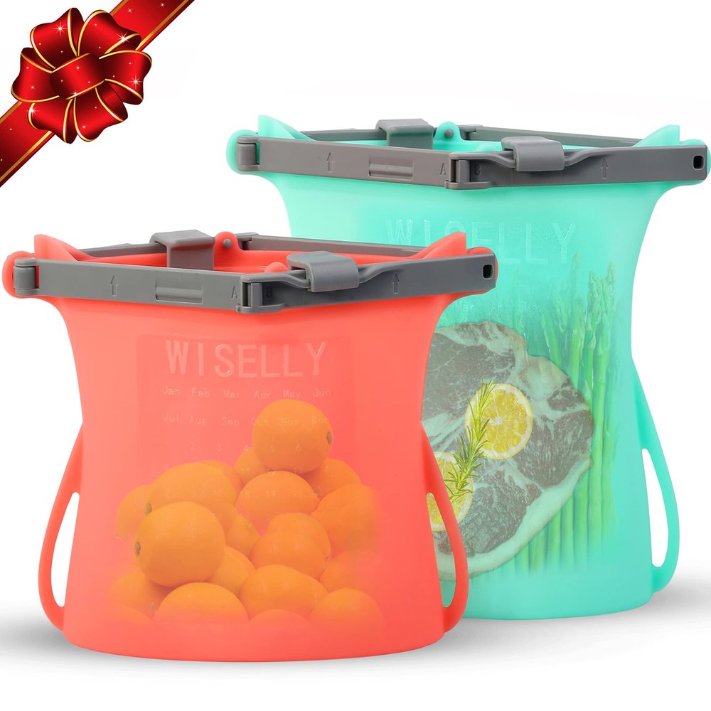 Gallon Reusable Silicone Food Storage Bags Leakproof Odorless Stand Up Roll-up Slicone Bags No Pop Open Easy Clean and Dry X-Large Food Bag For Freezer, Marinating Meats