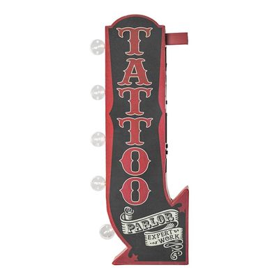 American Art Decor Vintage LED Marquee Wall Decor - Retro Wall Sign w/LED Light Bulbs - Battery Operated Metal Wall Art for Bar, Man Cave, Garage, Game Room & More (Tattoo Parlor, 25 x 3 x 10)