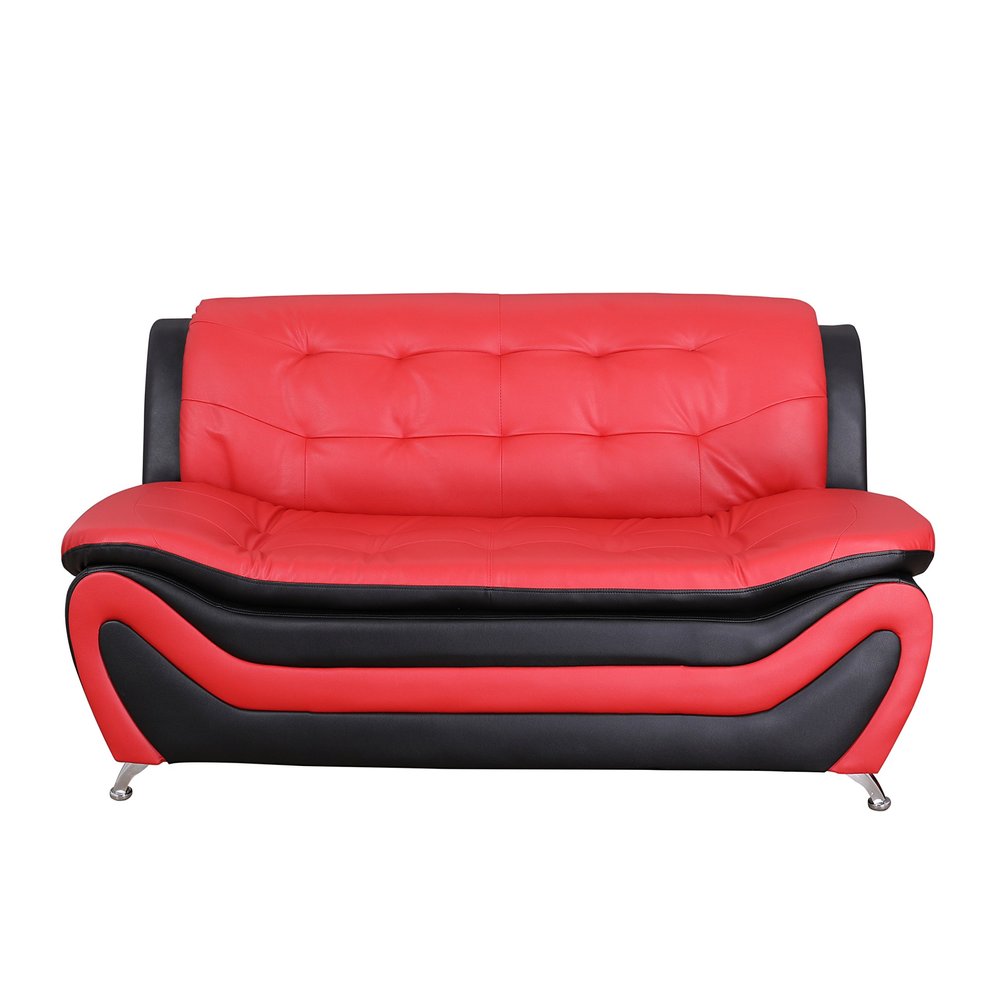 AYCP Contemporary Living Room Sofa Couch Furniture Set with Sofa, Loveseat and Chair|Faux Leather Upholstery|High Density Memory Foam Pillow Top Seats (3-Piece Sets, Red)