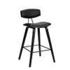 Armen Living Fox 25.5" Counter Height Black Faux Leather and Black Wood Mid-Century Modern Bar Stool view 1