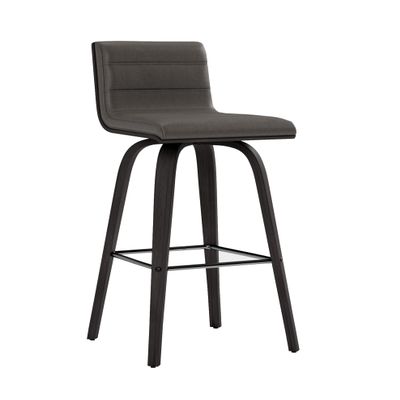 Armen Living size color options Vienna 30" Bar Height Barstool Brushed Wood Finish Faux Leather, Grey/Black