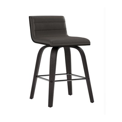 Armen Living Vienna Counter Height Barstool Brushed Wood Finish Faux Leather Kitchen and Dining, 26" Counter Height, Black/Gray, More color/size option