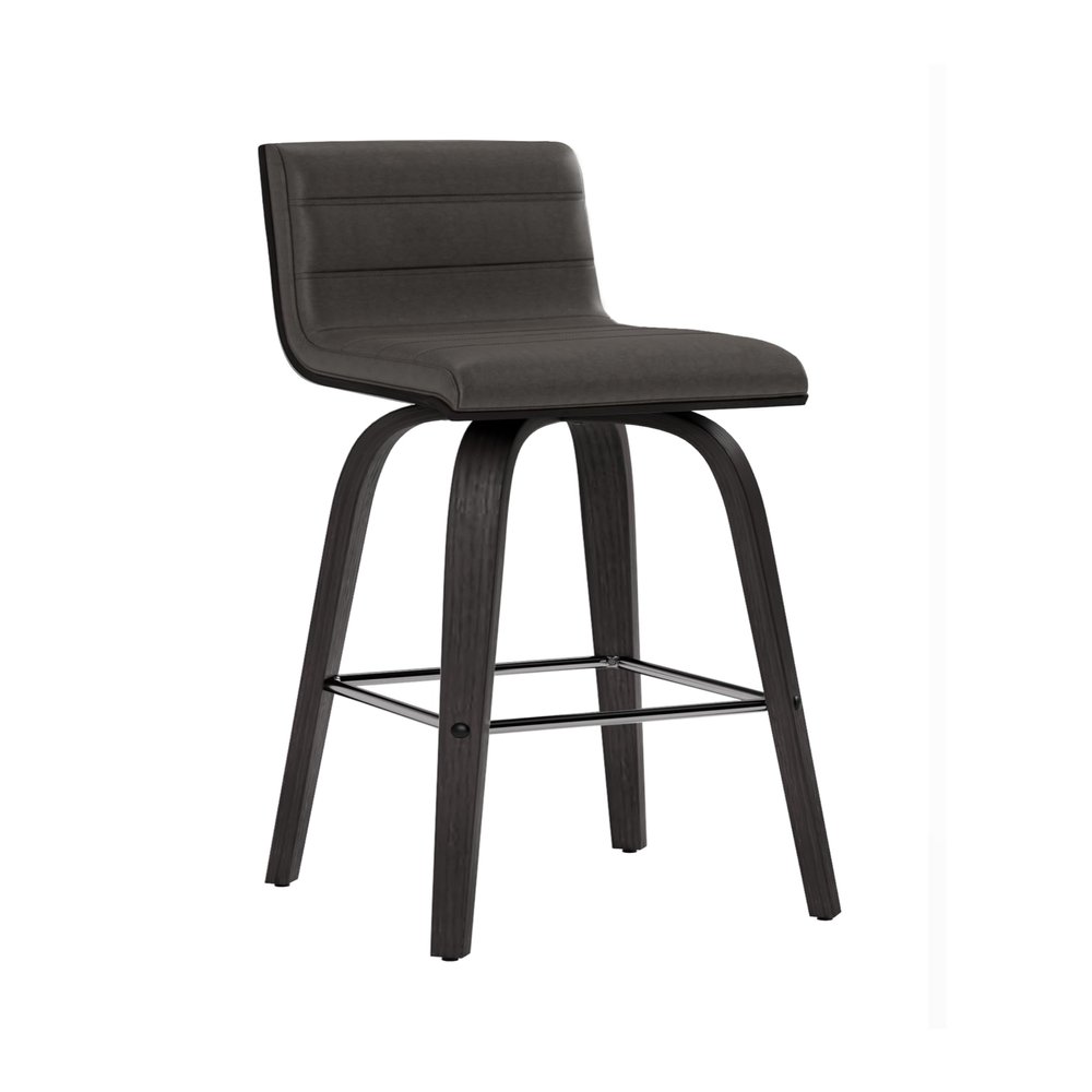 Armen Living Vienna Counter Height Barstool Brushed Wood Finish Faux Leather Kitchen and Dining, 26" Counter Height, Black/Gray, More color/size option