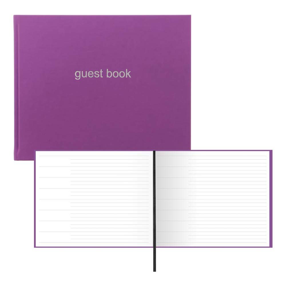 Letts Dazzle Quarto Landscape Guest Book, White Paper, 128 Pages, 8.25 x 10.125 x 0.5 inches, Purple (B090070)