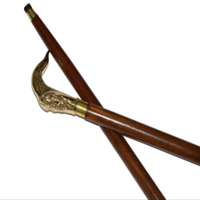 Old Memories Gallery Alien Head Walking Stick Cane Brass Handle Brown Wooden Shaft for Men Women
